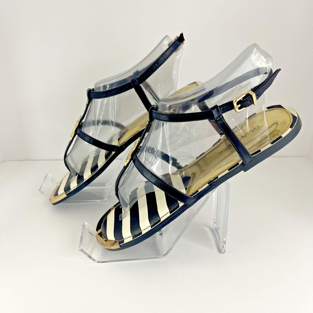 NEW Gianni Bini Open Toe Strappy Thong Sandals 6.5 Nautical Beach Black White - Picture 4 of 6